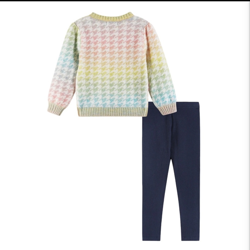 Kids Puff Sleeve Houndstooth Sweater & Legging Set | Ombre Rainbow
